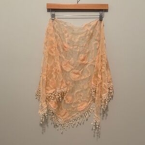 Elegant Lace Triangle Shawl with Fringe